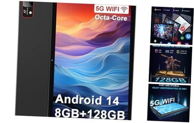 2025 Latest Android 14 Tablet 10.1 Inch Screen, 128GB ROM + 8GB RAM(4+4 