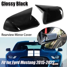 FOR 15-23 FORD MUSTANG M STYLE GLOSS BLACK SIDE MIRROR COVERS CAP W/O LED SIGNAL