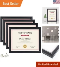 Contemporary Black Picture Frames for 8.5x11 Documents - 4 Pack with Easel Back