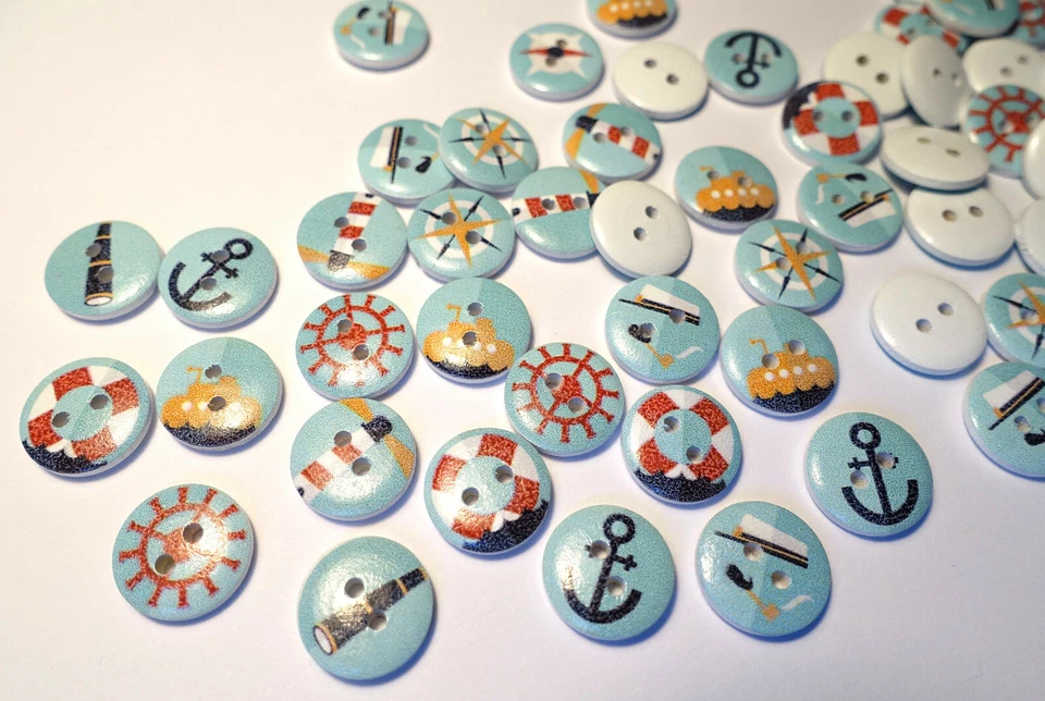 10x KNOPF 15mm RUND Maritim Anker Leuchtturm KNÖPFE KINDER JUNGEN BUBEN bunt - Bild 3 von 3