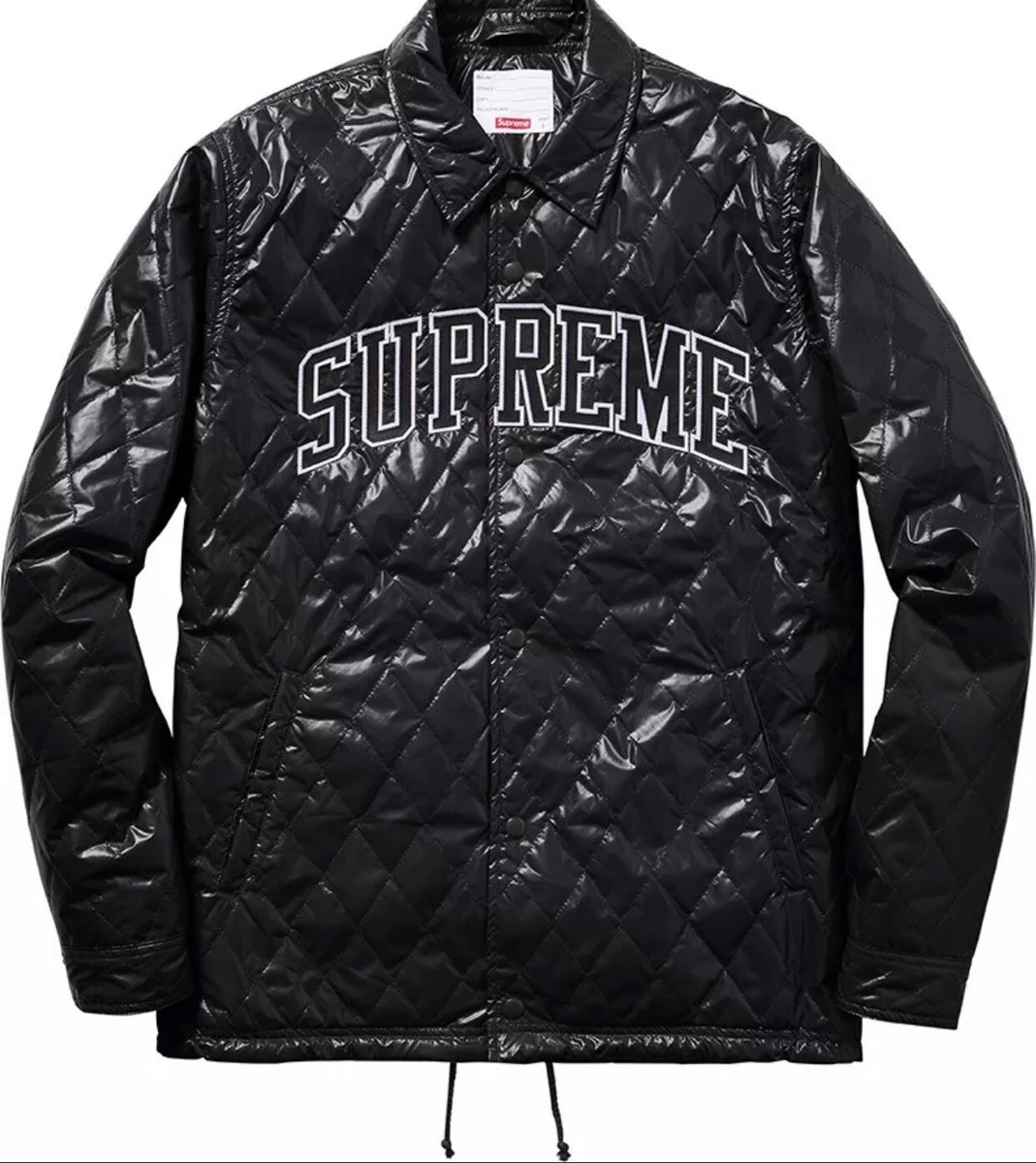 Supreme Snap Front Quilted Coaches Jacket Large Black Box Logo Air