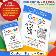 Custom Logo Google Review Kit Tap Stand Sign + Card | NFC + QR | Glossy Anti-UV