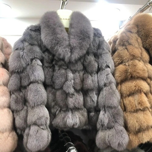 Damen Winter Jacken Echt Fuchspelz Mantel mit Revers Dick Warm Mode Oberbekleidung - Bild 6 von 16