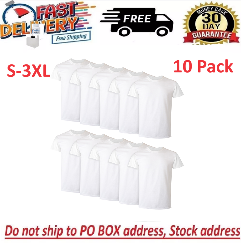 10 Pack Hanes Men's White Crew T-Shirt Super Value Cotton Size  S-3XL
