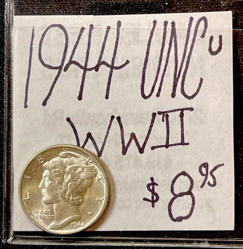 1944 P Mercury Silver Dime (UNC) Uncirculated Condition. WWII Era. ENN Coins