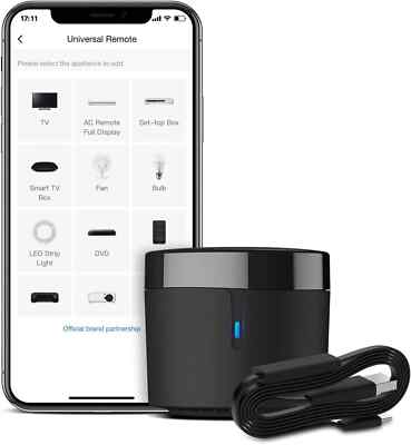 BroadLink RM4mini Smart Remote Hub with Sensor RM4 mini+Sensor Cable, black 