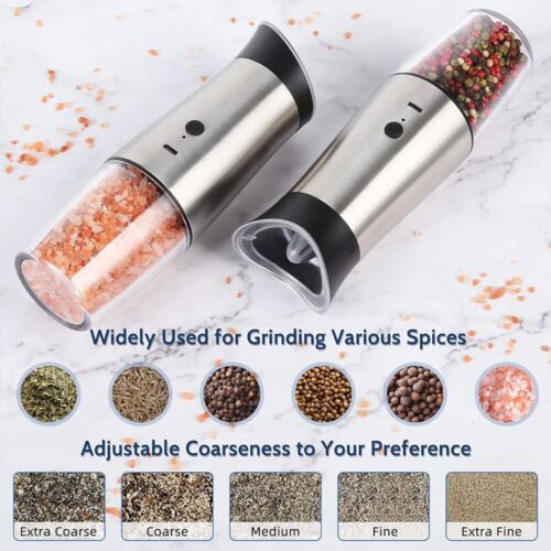 2 Packs Electric Salt and Pepper Grinder Set USB Rechargeable Automatic Gravity - Picture 3 of 12