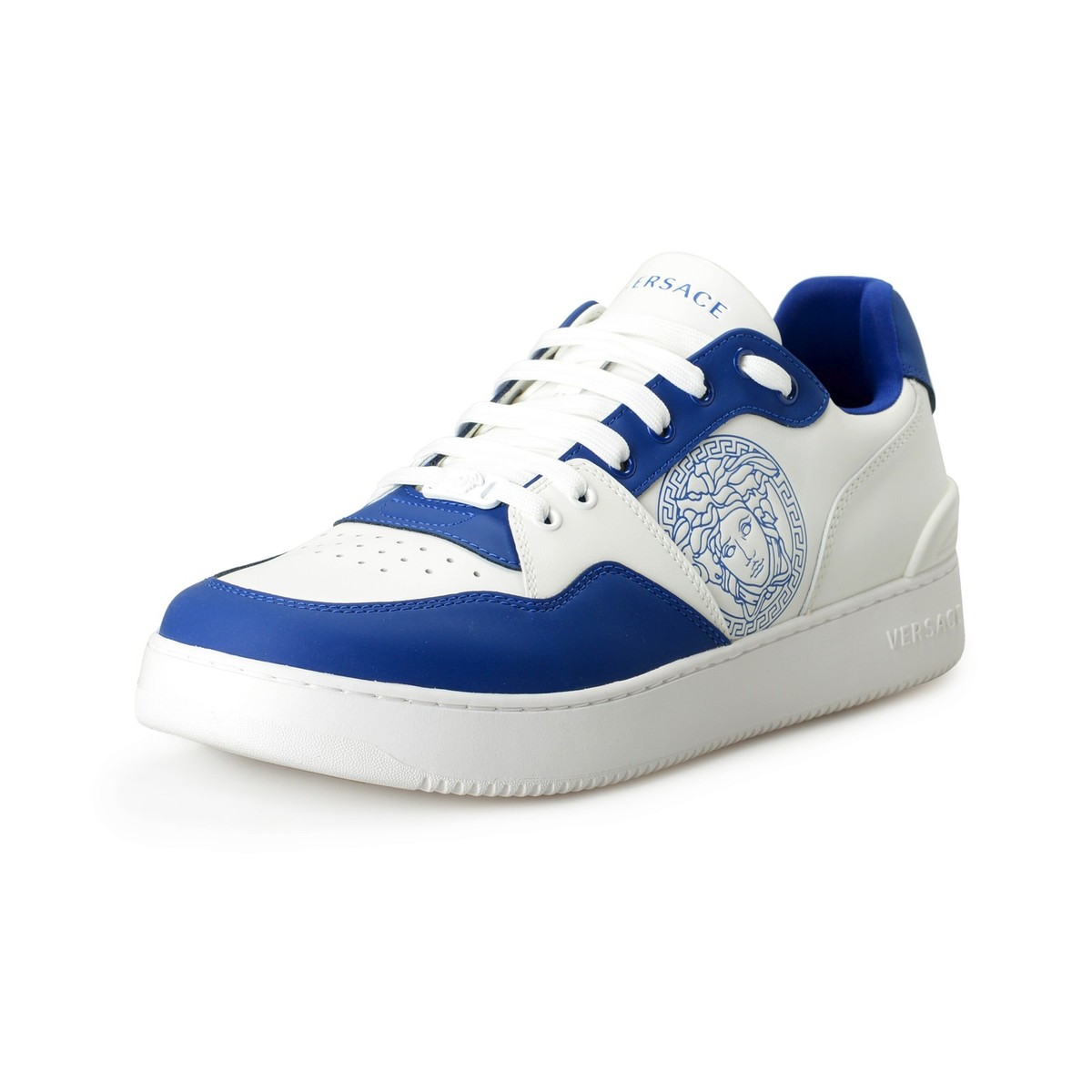 Versace Men's Medusa Logo White & Blue Leather Sneakers