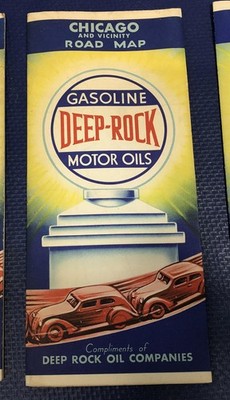 DEEP ROCK Road Map vintage 1930's Oil Gas CHICAGO Illinois 378 highway atlas
