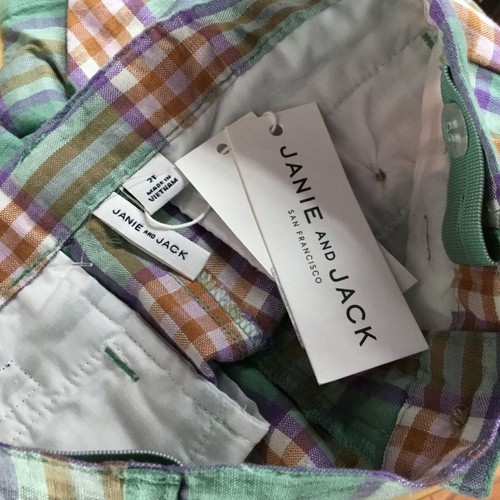 Janie and Jack Boy's Madras Plaid Linen-Cotton Shorts Green 4 - Picture 3 of 3