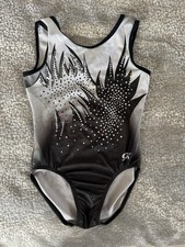 Gk Elite Leotard Gymnastics Dance Size Child Large Rhinestones Black Gray