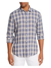Designer Brand Mens Blue Plaid Classic Fit Button Down Casual Shirt S