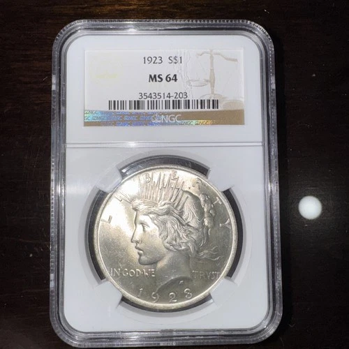 1923 Silver Peace Dollar NGC GRADED MS 64 Brown Label What A Clean Coin