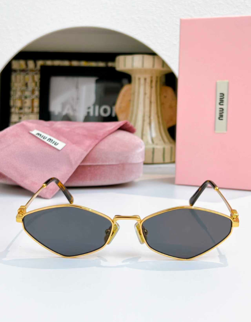 Miu Miu SMU 56Z logo Sunglasses Gold/Gray lenses New | eBay
