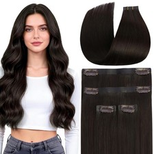 Full Shine Clip in Hair Extensions Dark Brown Long Layer Blend