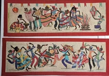 Vintage Folk Art Mixed Media Textile Brazilian Celebration Lot of (2)  25x9"