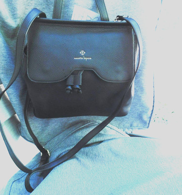 Nanette Lepore Black Leather Texture Convertabile Bag Or Backpack with Gold Logo NANETTE LEPORE Convertible Faux Leather Pebbled Textured  main image 4