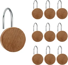 12PCS Wood Shower Curtain Hooks Decorative Modern Round Log Rings for Rod