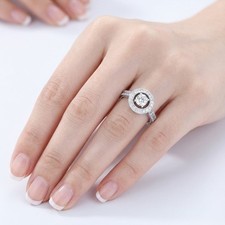 Side Stone Engagement Ring Halo 14K Gold 0.93 Carat Round Natural Diamond E SI1