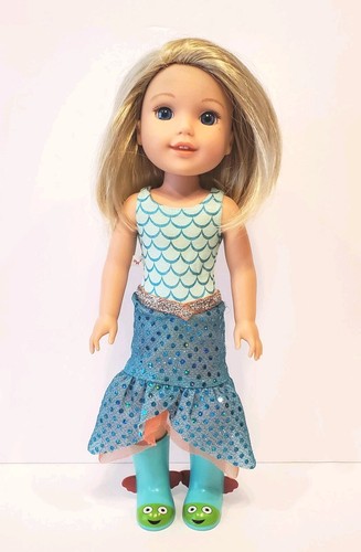 American Girl Doll Wellie Wishers Camille Mermaid Outfit & Boots Blonde 14.5" - Afbeelding 1 van 4