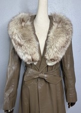 Latte Brown Fox Fur Collar Penny Lane Coat Jacket Size Medium