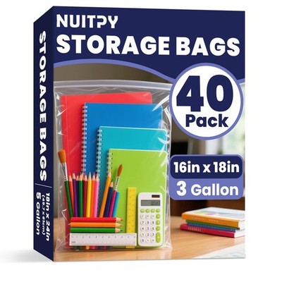 40 Pack Large 3 Gallon Storage Bags with Zipper Top, 16 x 18 inch Zipper Bags...