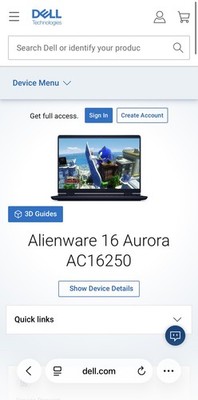 Alienware 16 Aurora AC16250 16'' Core 7 240H 16GB RAM 512GB SSD GeForce RTX 4050