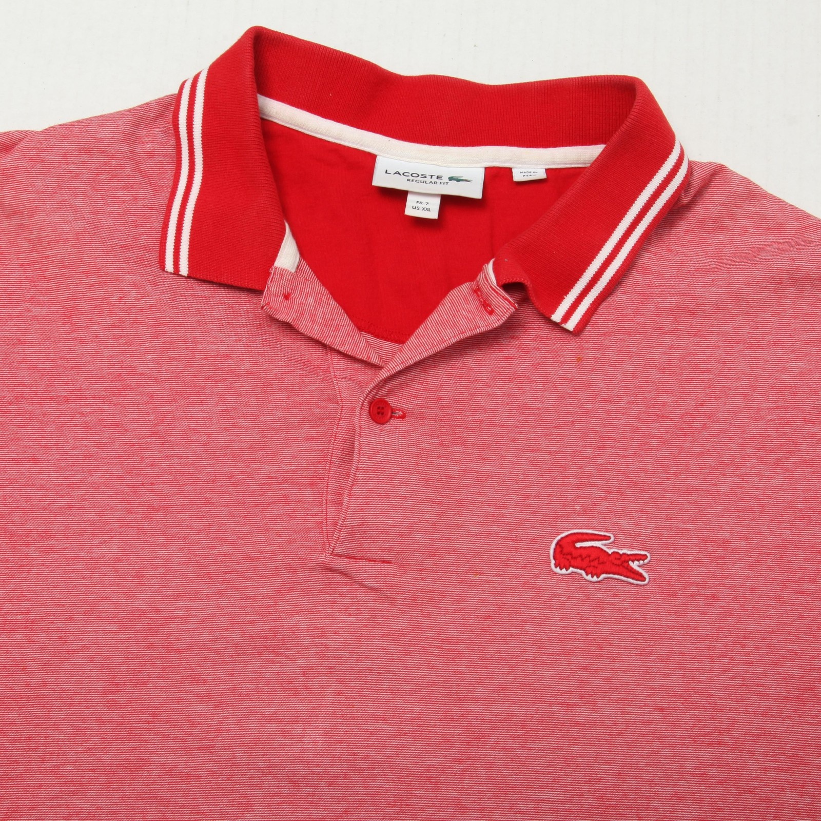 Lacoste Polo Shirt Mens 2XL Red Stripe Regular Fit Big Croc Logo Cotton Casual