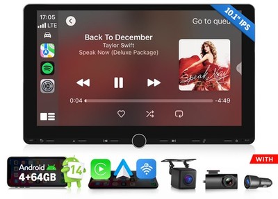 GPS Navi Android Auto 10.1'' IPS Double DIN Car Stereo Wireless CarPlay Radio RDS