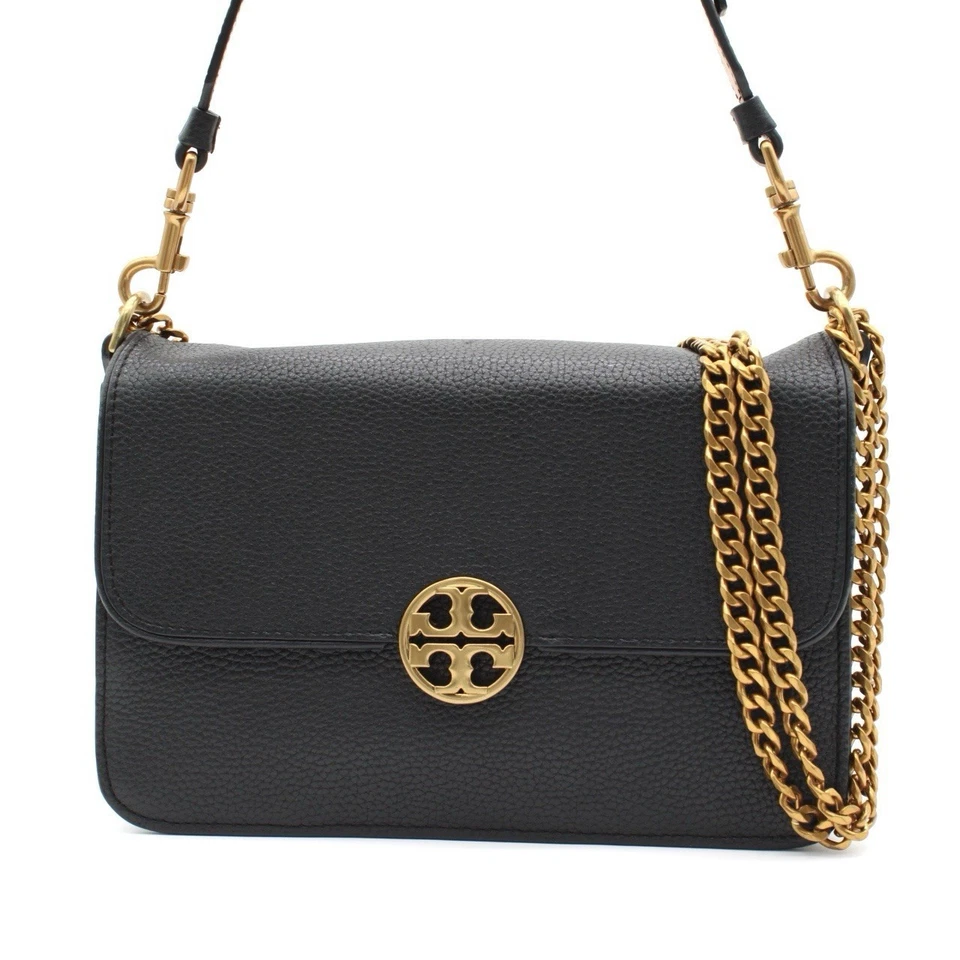 Sac bandoulière Tory Burch Chelsea en cuir noir chaîne bandoulière logo... - Photo 1/4