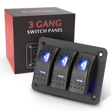 3 Gang Rocker Switch Aluminum Panel with Blue LED Light Waterproof 5 Pin On O...