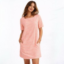 Marc by Marc Jacobs Striped Mini Shift Dress Coral White Pockets XS Cotton Blend