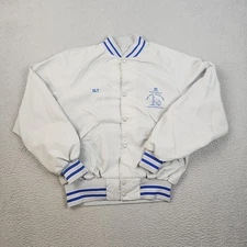 Vintage Satin Jacket Men's Large ALCOA 1991 Gray Blue Dunbrooke Made In USA 90s