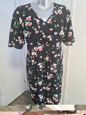JoJo Maman Bébé Black Floral V-Neck Short Sleeve A-Line Chiffon Dress S