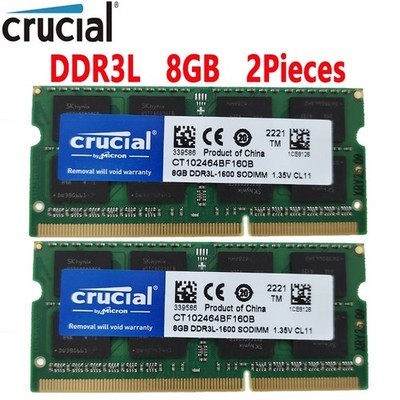 Crucial DDR3L 16GB 2 x 8GB 1600 MHz PC3L-12800 Laptop RAM Sodimm Memory 1.35V