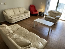 3 Piece Leather Sofa Set Beige Color Available Modern Living Room reduced  $100