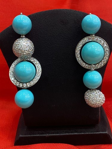 Orecchini Pave 5,40 Cts rotondi taglio brillante diamanti perle pendolo oro... - Foto 12 di 20