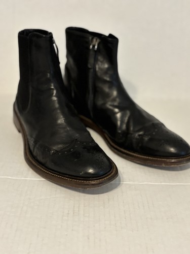 J&M EST 1850 Bryson Boot Mens 8M Black Leather Wingtip Zipper Ankle Chukka Italy - Picture 16 of 19