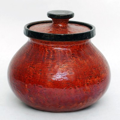 Bitossi Nora Fenton Tobacco Jar Ceramic Vase Lava Red Pottery Raymor MCM Vintage
