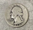 1940 Washington Quarter 90% Silver Circulated US Coin Actual Coin Shown