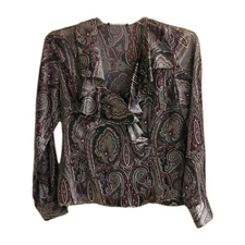 Jones New York Blouse, Women's size 8 Wrap, Multi Color Paisley, Ruffle Classy
