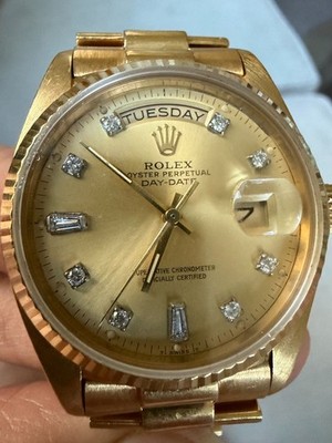 Rolex Day-Date 18038 18K Yellow Gold President Bracelet - Diamond Champagne Dial