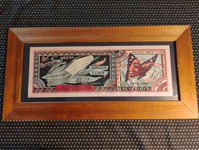 BUTTERFLY Vintage Olney & Floyd Corn Can Label Original Framed 1890's