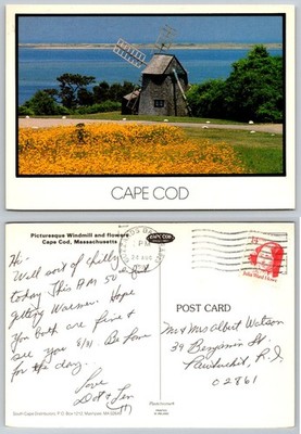 Vintage 1992 Cape Cod Windmill & Flowers Postcard Buzzards Bay MA Posted