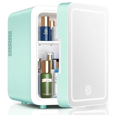 Skincare Fridge with Dimmable LED Light Mirror, 4L Mini Fridge For Desktop,...