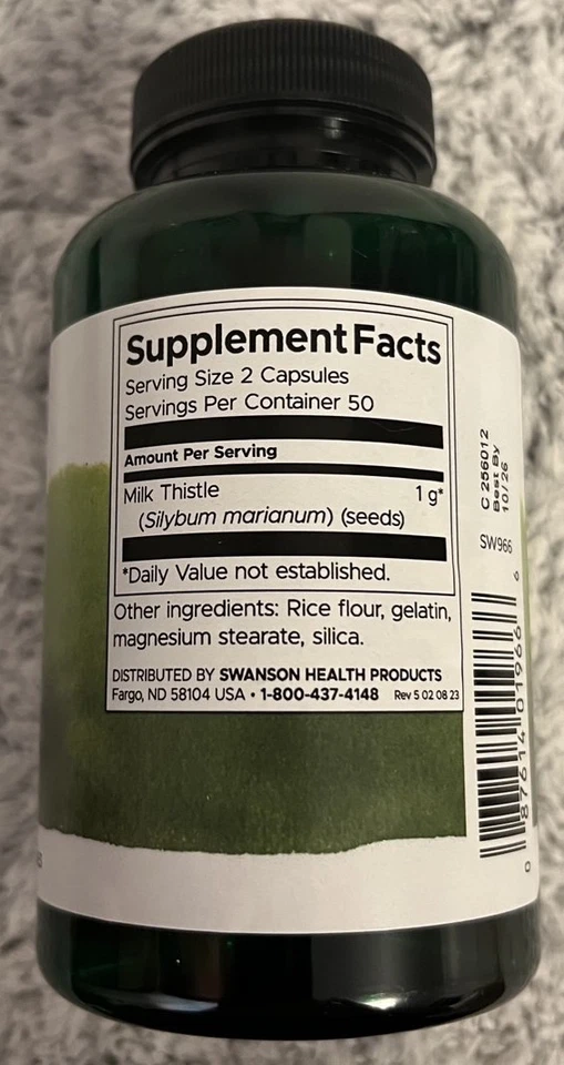 200 Cápsulas Swanson Cardo Mariano Silimarina 500 mg 2X 100 Cápsulas Hígado Salud Renal Foto 2 de 2