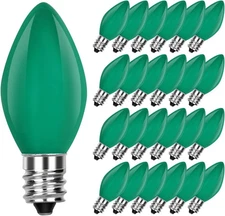 25 PK C7 Green Light Bulbs Christmas Decoration Replacement C7/E12 Candelabra Ba