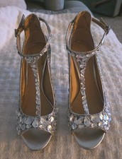 Jewel Badgley Mischka Size 7.5 Silver Crystal Ankle Strap Wedding/Evening Shoes