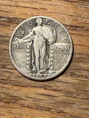 Silver SLQ 1930 p Philadelphia Mint Standing Liberty Quarter Fine to Very Fine