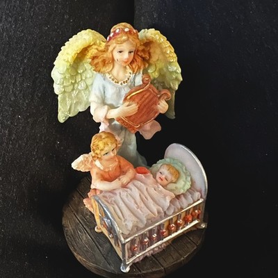 Seraphim Watching Over New Baby Boy, 3.5  Tall. Probably by Roman Inc.